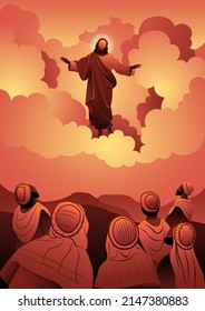 An illustration of the ascension day of Jesus Christ. Vector illustration. Biblical Series