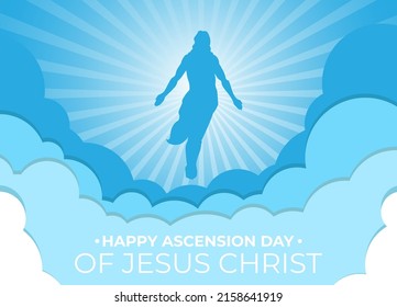 An illustration of the ascension day of Jesus Christ. Vector illustration. Happy Ascension Day vector illustration background. Cross on the blue sky element. Vector Eps 10.