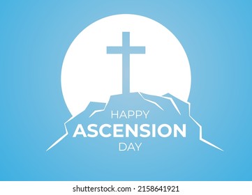 An illustration of the ascension day of Jesus Christ. Vector illustration. Happy Ascension Day vector illustration background. Cross on the blue sky element. Vector Eps 10.