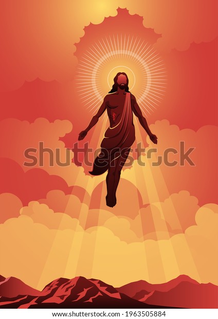 An illustration of the\
ascension day of Jesus Christ. Vector illustration. Biblical\
Series