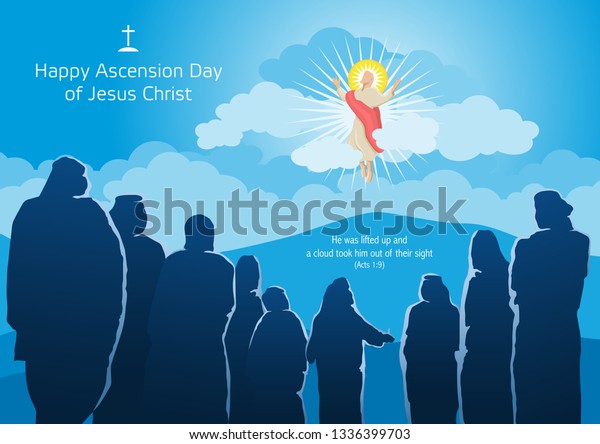 An illustration of the ascension of Jesus Christ with His Disciples