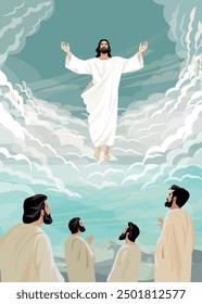 An illustration of the ascension of Jesus Christ. Vector illustration. Biblical Series