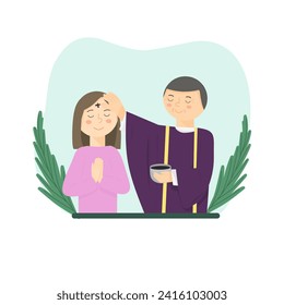 Illustration of ash wednesday,  ash wednesday celebration illustration, ceremony of ash wednesday cartoon 