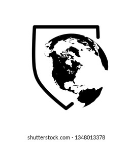 Illustration of ashield icon with a world globe, Vector illustration