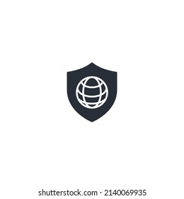 Illustration of ashield icon with a world globe, vector illustration. Planet with arrows and shield thin line icon, logistic and delivery symbol, Global safety exchange vector sign on white background