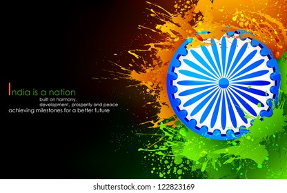 illustration of Ashok Chakra in Indian tricolor grungy background