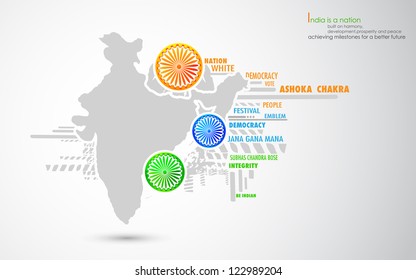 illustration of Ashok Chakra in tricolor with Indian map