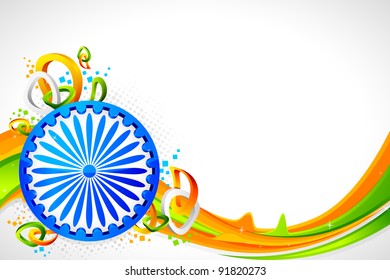 illustration of Ashok wheel on abstract tricolor Indian flag background