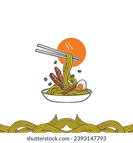 Ilustración de fideos de carne asiáticos, tazón de fideos