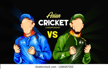 illustration of Asian cricket championship banner with cricket player.