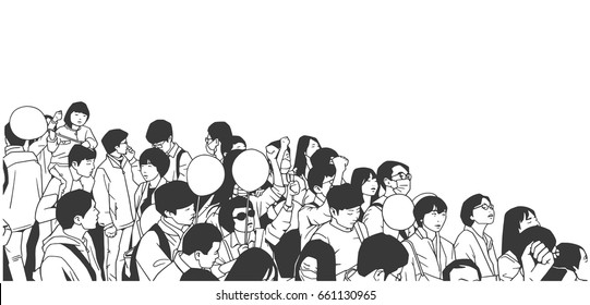 Illustration of asian demonstrating crowd