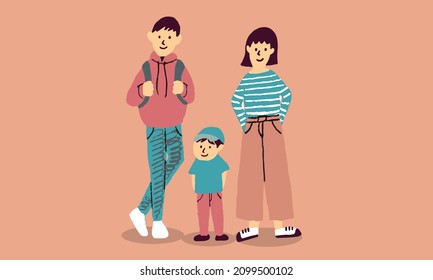 Illustration of asian family character vector design.