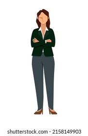Illustration of an Asian female businessman with arms folded 8 life-size white background business image