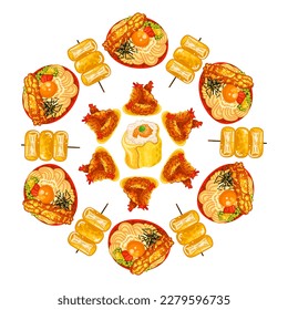 Illustration Asian food. Cartoon restaurant menu.Vector illustration mandala. Cute element for greeting cards, posters, stickers and seasonal design. Isolated on white background.