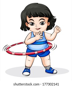 Illustration of an Asian girl playing with the hulahoop on a white background