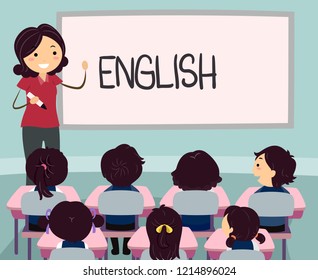 Illustration Asian Girl Teacher Teaching English Stock Vector Royalty Free