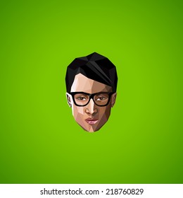 illustration with an asian guy face with glasses in polygonal style. beauty or fashion icon  