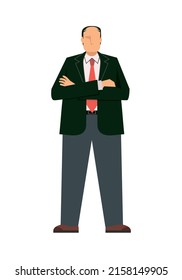 Illustration of an Asian male businessman with his arms folded 8 life-size white background business image