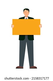 Illustration of an Asian male businessman with a yellow panel board. eight heads tall