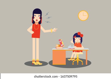 Illustration Asian Mom Scolds Her Daughter Stock Vector (royalty Free 