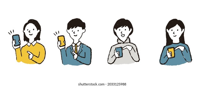 Illustration of asian people using smart phone
