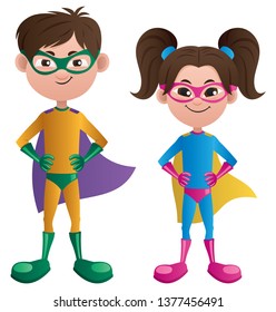 Illustration of Asian super boy and super girl.