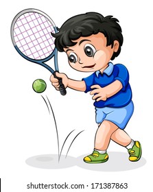 Illustration of an Asian tennis player on a white background