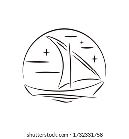 Illustration Asian traditional sail boat dhow ship logo vector design