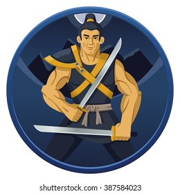 Illustration of asian warrior on dark background