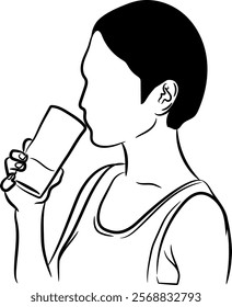 Illustration of an Asian woman drinking water