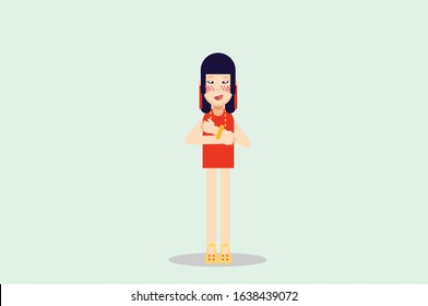 An illustration of an Asian woman seductive smile. A vector of Chinese characters, this illustration can use as a sticker also. 