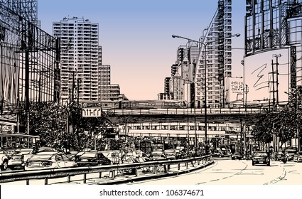 Illustration of  Asok area in Bangkok