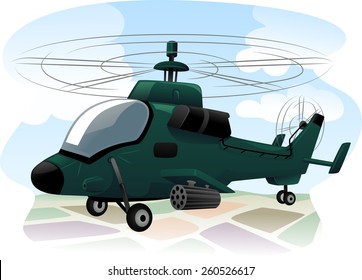 Illustration of an Assault Helicopter in the Middle of a Reconnaissance Mission