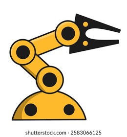 Illustration of assembly robot, advanced technology for modern production. Yellow industrial robot, automated machine for manufacturing and assembly.