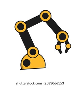 Illustration of assembly robot, advanced technology for modern production. Yellow industrial robot, automated machine for manufacturing and assembly.
