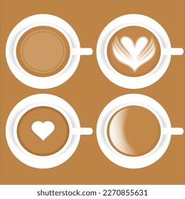 ilustración de arte de café de café variado en tazas blancas