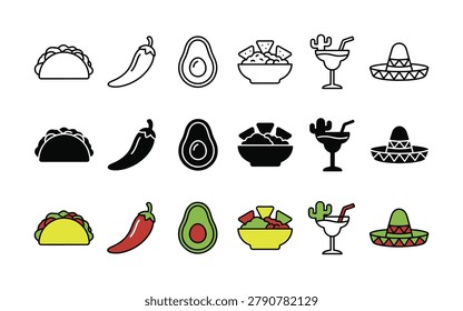 Illustration of assorted fruits, vegetables, and kitchen tools in black and white line art style