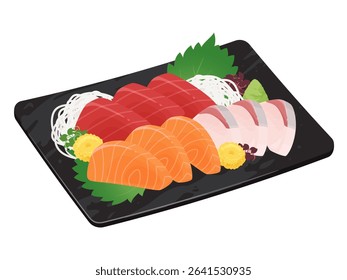 Illustration of assorted sashimi served on a plate