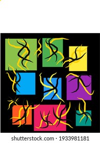 Illustration verschiedener Quadrate mit Blitz. schwarzer Hintergrund