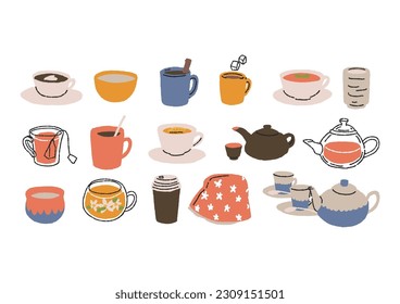 Illustration assortment set of various hot drinks