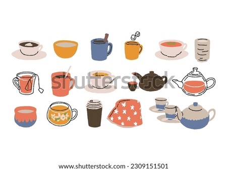 Illustration assortment set of various hot drinks