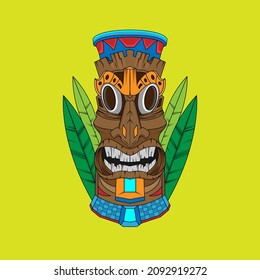 Illustration Astec tiki mask fantasy god indian in africa statue hawaiian for apparel tshirt design and costum