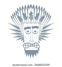 Illustration of an Astec tribal mask with an expression of surprise at seeing something
