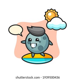 Illustration of asteroid cartoon do surfing on the beach