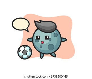 Illustration of asteroid cartoon is playing soccer