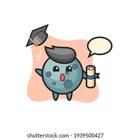 Illustration of asteroid cartoon throwing the hat at graduation