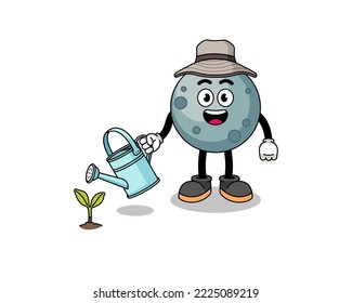 Illustration of asteroid cartoon watering the plant , character design