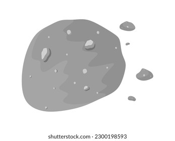 Ilustración de la piedra asteroide. Impacto asteroide o vuelo asteroide aislado sobre fondo blanco. Ilustración vectorial plana