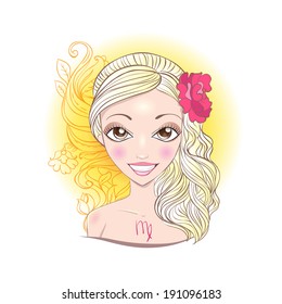 Illustration of astrological sign of Virgo. Beautiful fantasy girl.