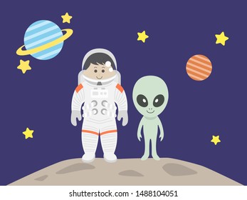 Illustration of astronaut and alien.